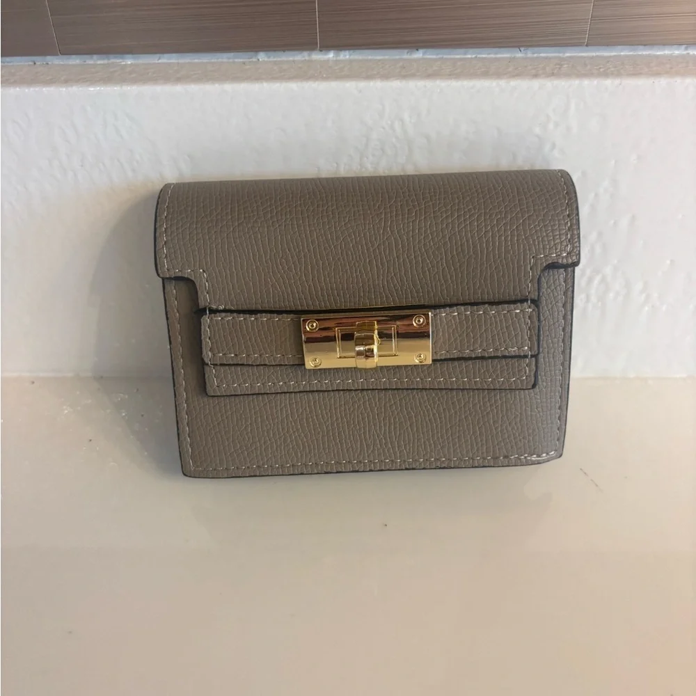 Taupe Leather Wallet with Gold Clasp
